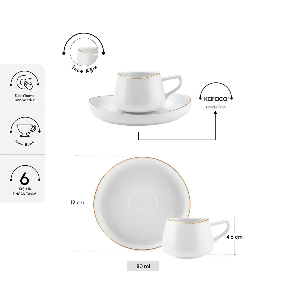 " Karaca Hole Porzellan Kaffeetasse Set für 6 Personen 90ml "