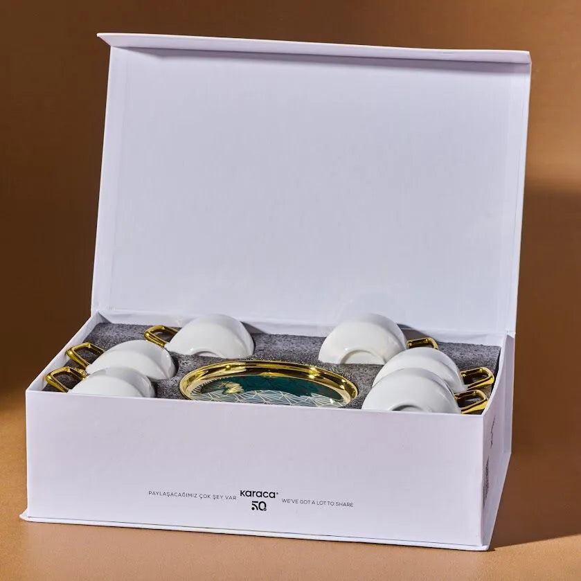 " Karaca Verde 12-teiliges Porzellan Espresso Türkischer Kaffeetassen-Set für 6 Personen, 100 ml, Mehrfarbig "