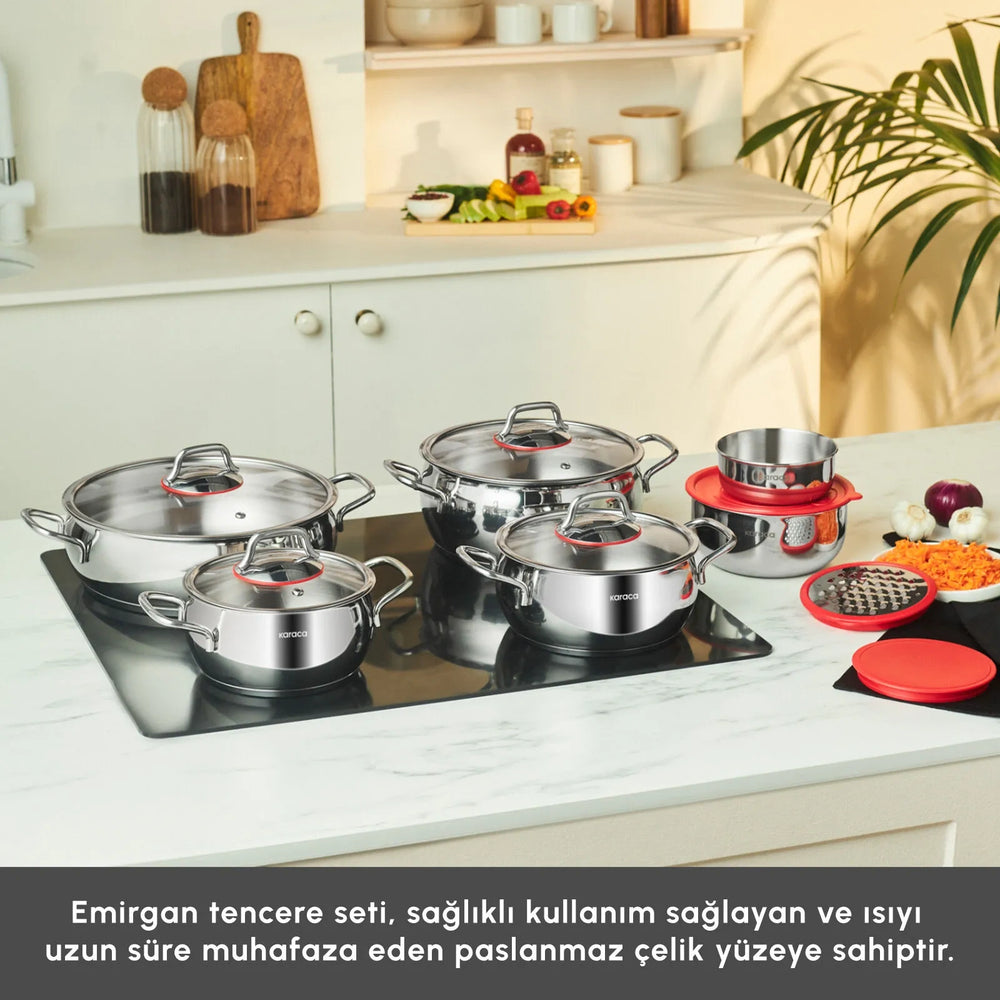 " Karaca Emirgan XL 10-teiliges Kochtopfset für Induktion aus Stahl mit Aufbewahrungsdeckel "