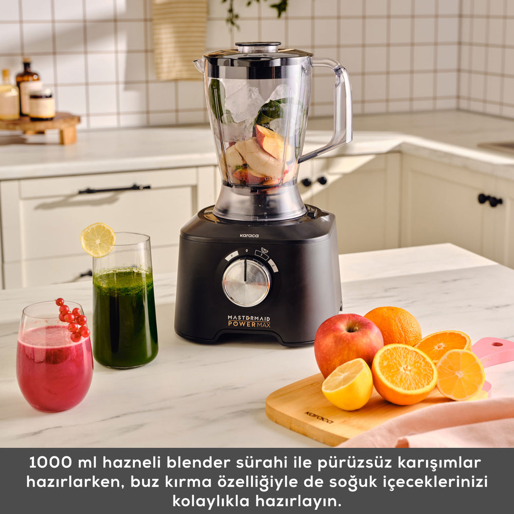 " Karaca Mastermaid Power Max 11 in 1 Küchenroboter, Schwarz-Silber Matt, 2500 W "