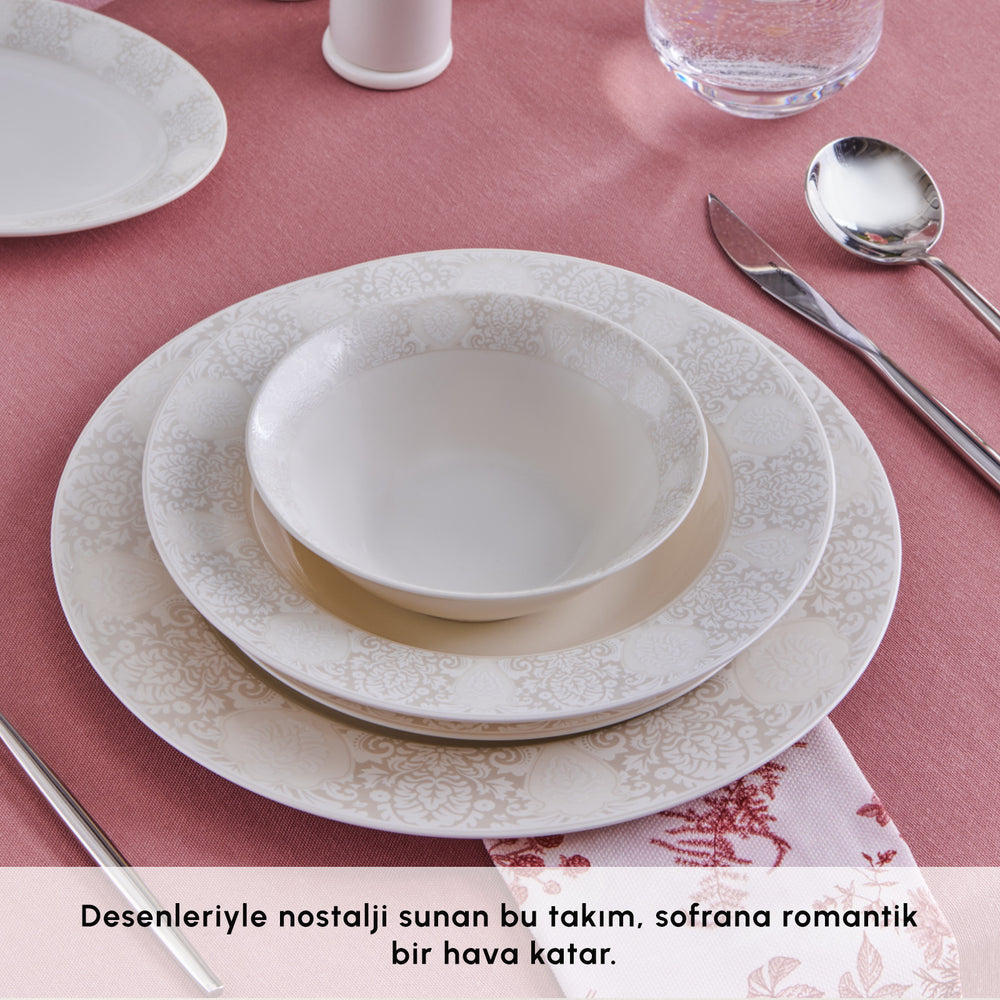 " Karaca Forever Bone China New Olio 53-teiliges Tafelservice für 12 Personen, Weiß "
