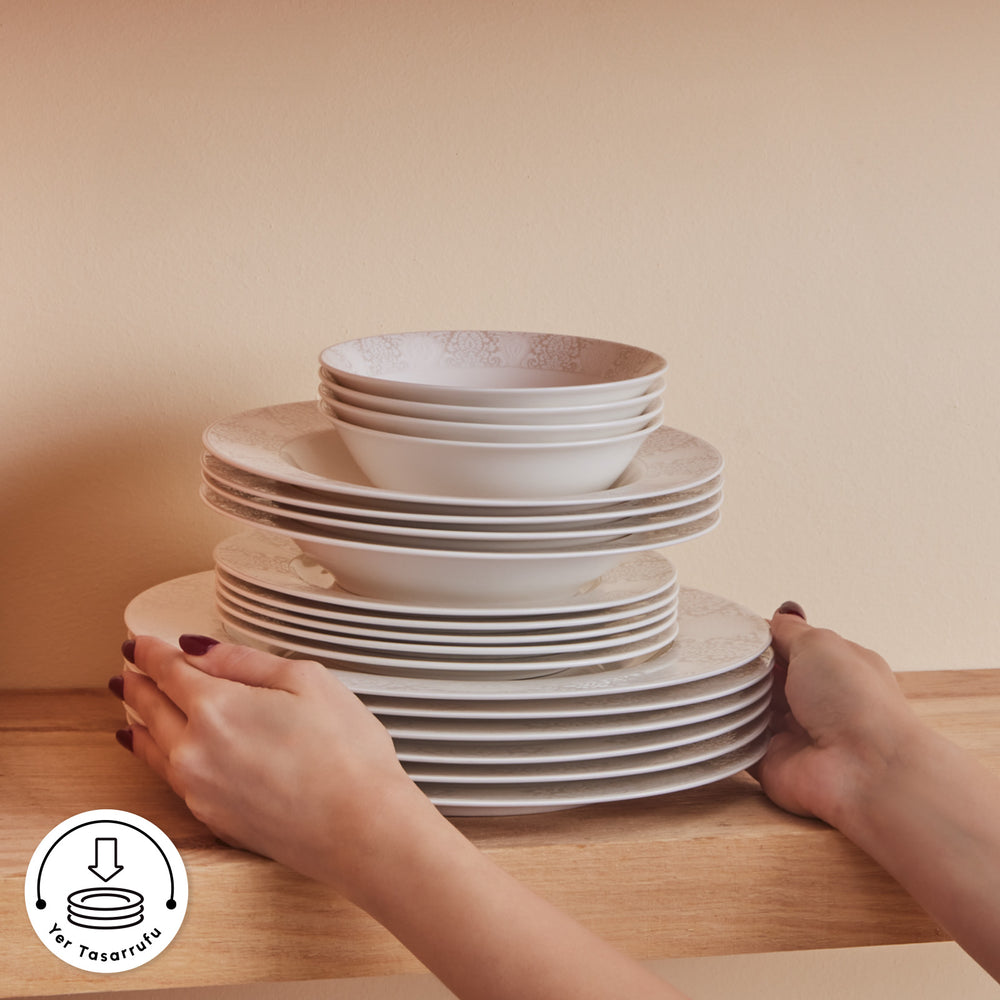 " Karaca Forever Bone China New Olio 53-teiliges Tafelservice für 12 Personen, Weiß "