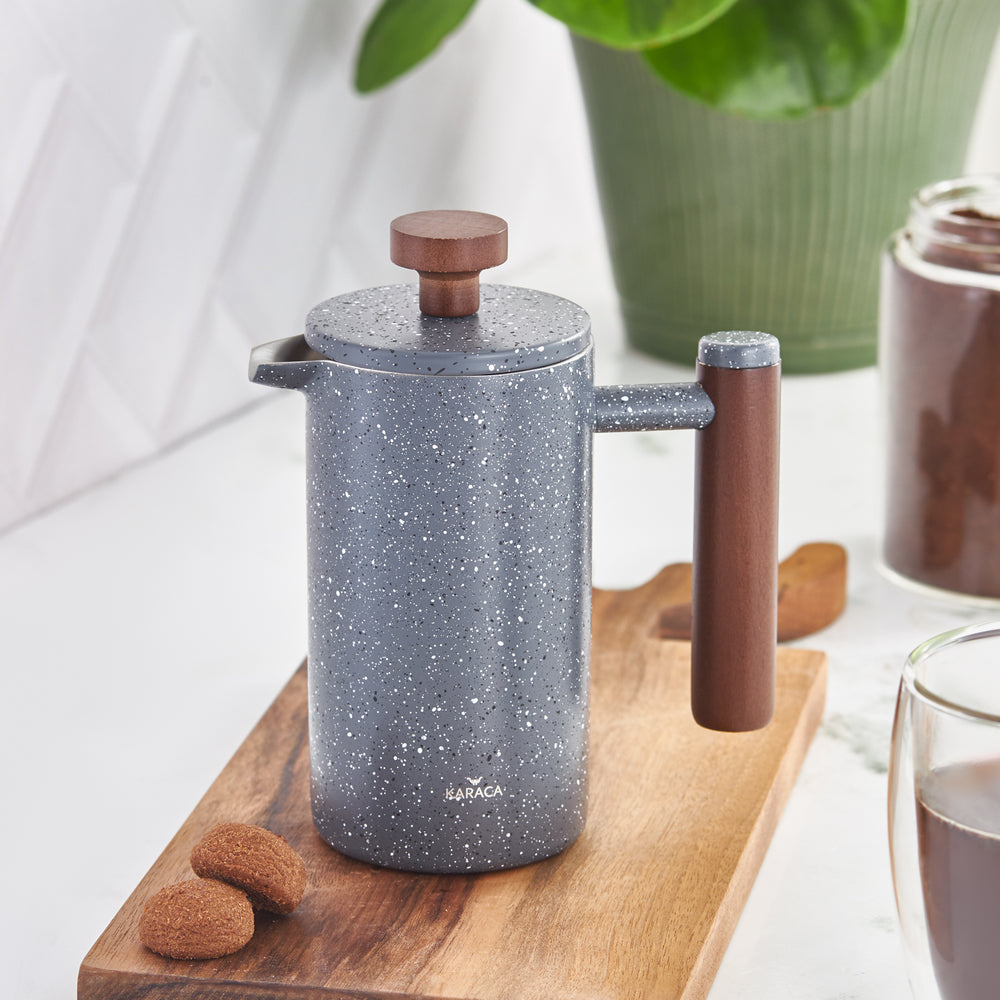 " Karaca Doppelwand Grau Marmor Dunkel Kastanie French Press 350 ml "
