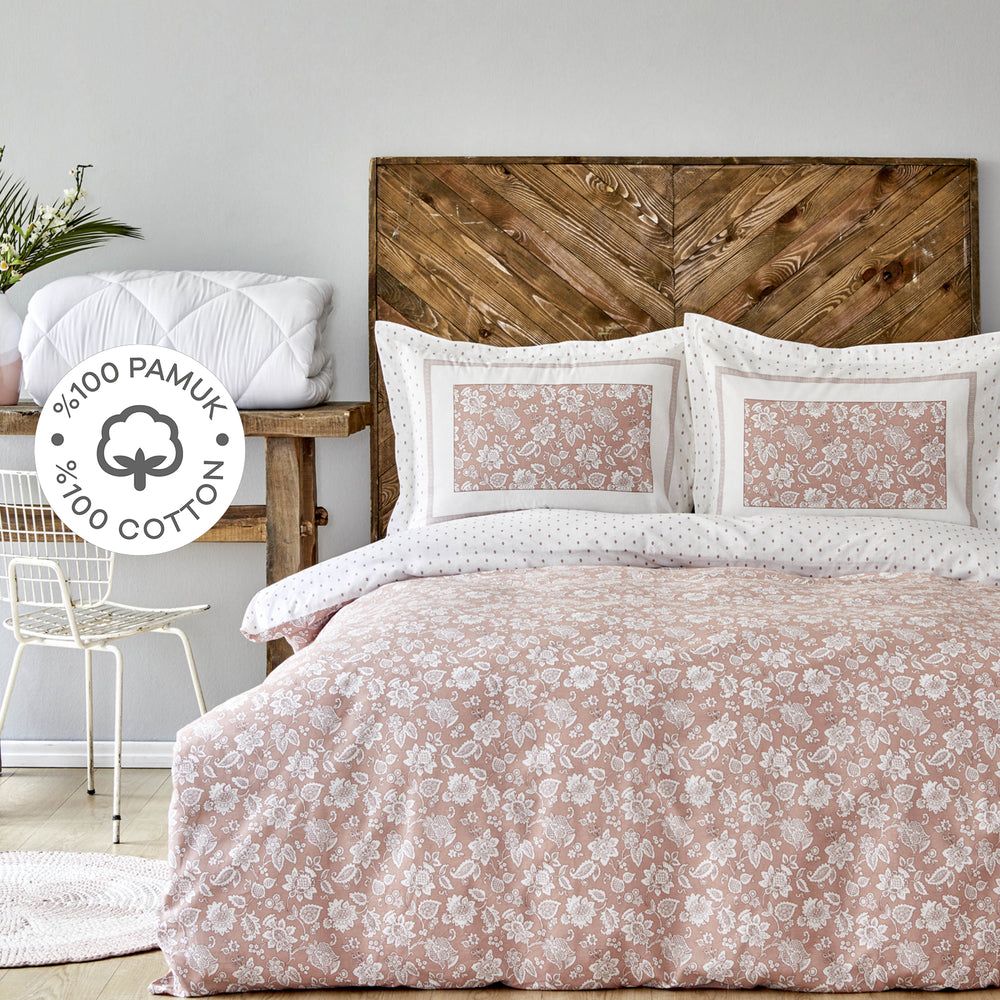 " Karaca Home Celerina Rosa 100% Baumwolle Double Fitted Bettbezug Set "