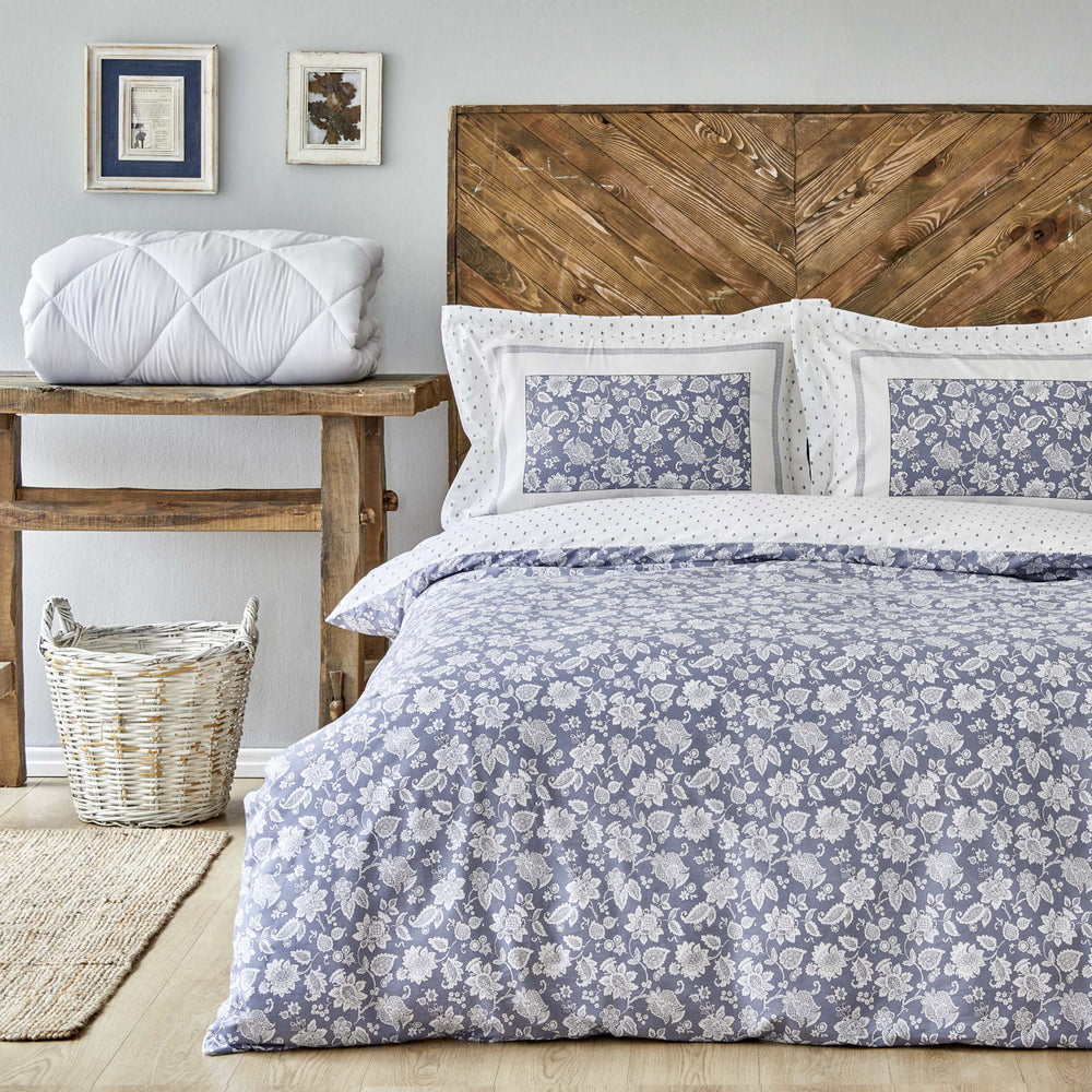 " Karaca Home Celerina Blau 100% Baumwolle Einzel Bettbezug Set "