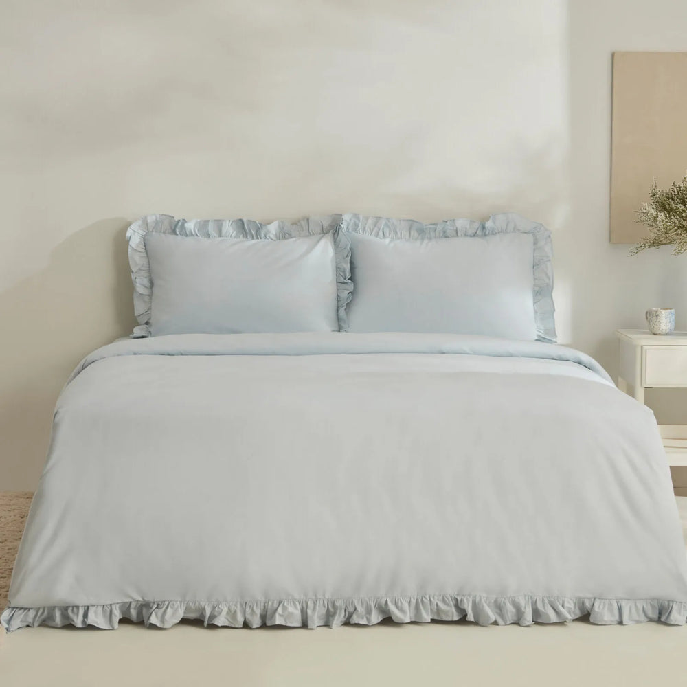" Karaca Home Pure Ruffle 100% Baumwolle Doppelbett-Bettwäsche-Set Hellblau "