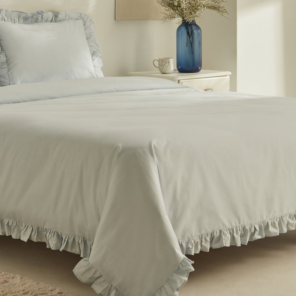 " Karaca Home Pure Ruffle 100% Baumwolle Doppelbett-Bettwäsche-Set Hellblau "