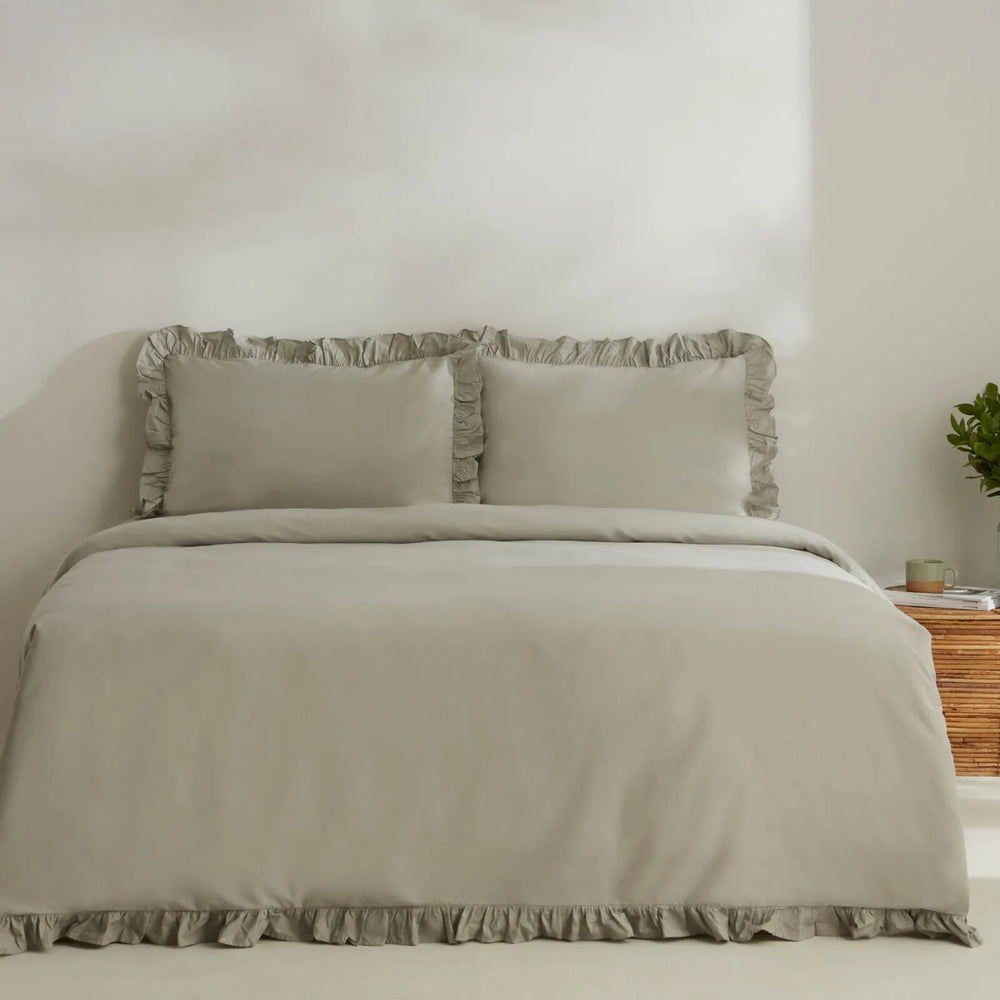 " Karaca Home Pure Ruffle 100% Baumwolle Doppel Bettbezug Sage "
