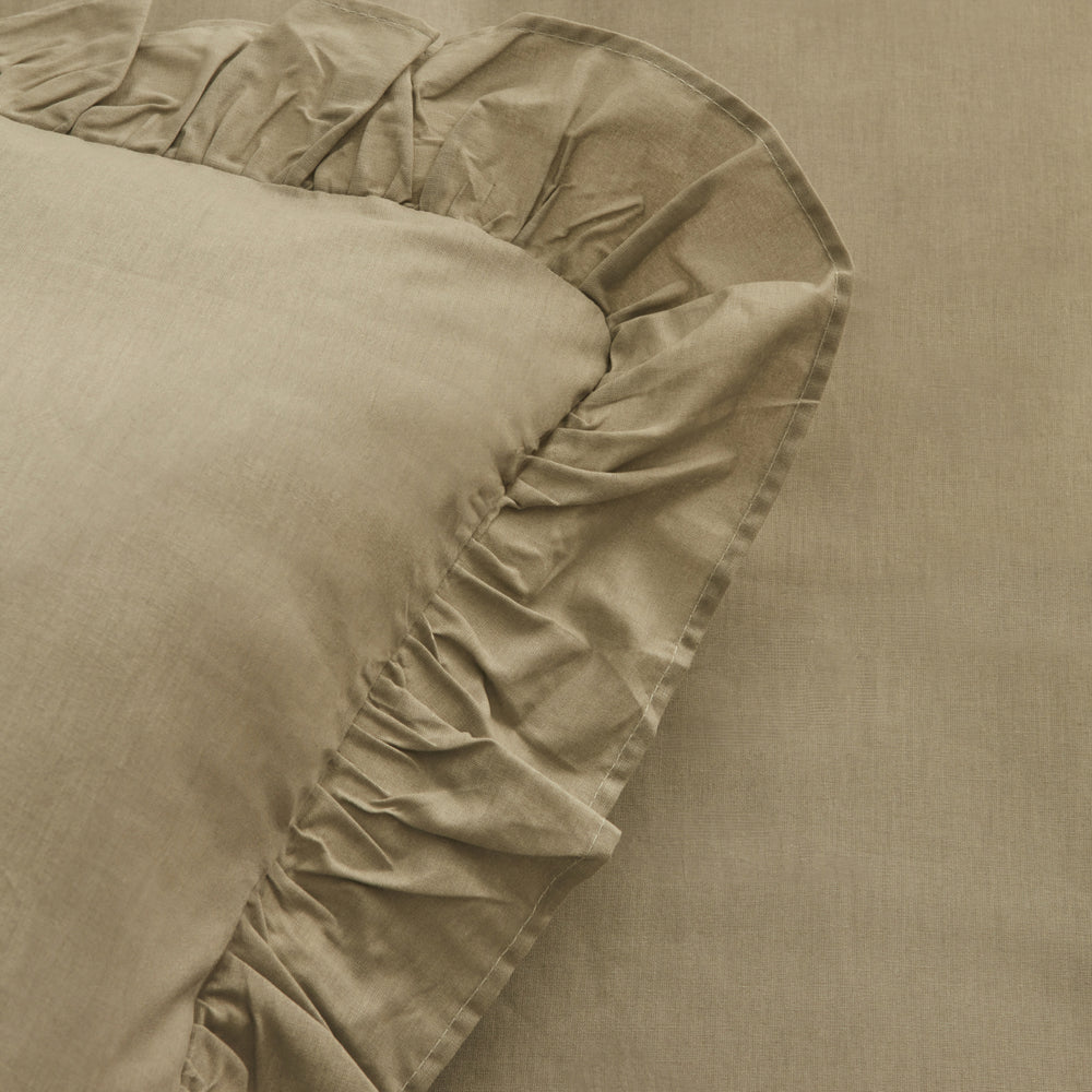 " Karaca Home Pure Ruffle 100% Baumwolle Doppel Bettbezug Sage "