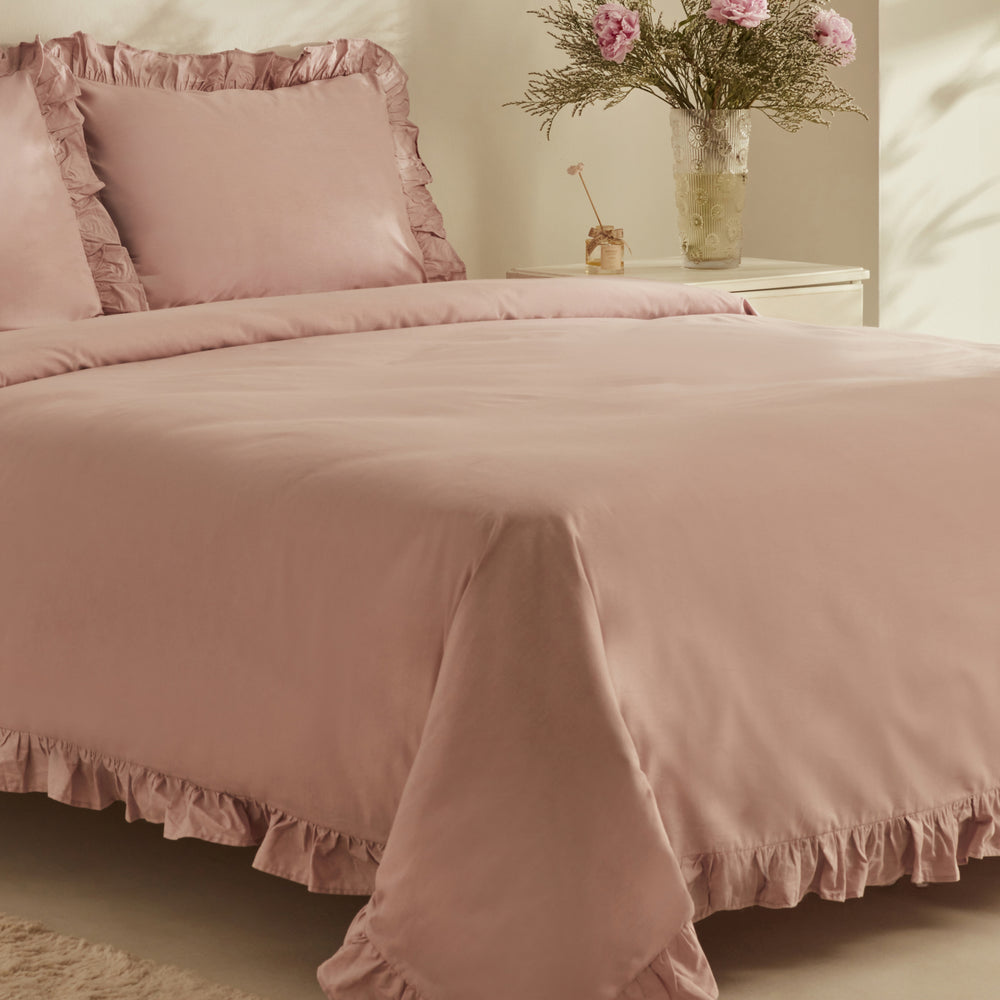 " Karaca Home Pure Ruffle 100% Baumwolle Doppelbett Bettwäsche Set Puder "