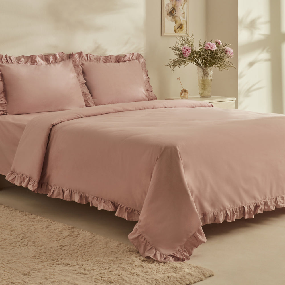 " Karaca Home Pure Ruffle 100% Baumwolle Doppelbett Bettwäsche Set Puder "