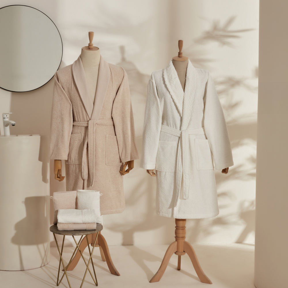 " Karaca Home Foster 9-teiliges Familien-Badetuch-Set mit Spitze Weiß-Beige "