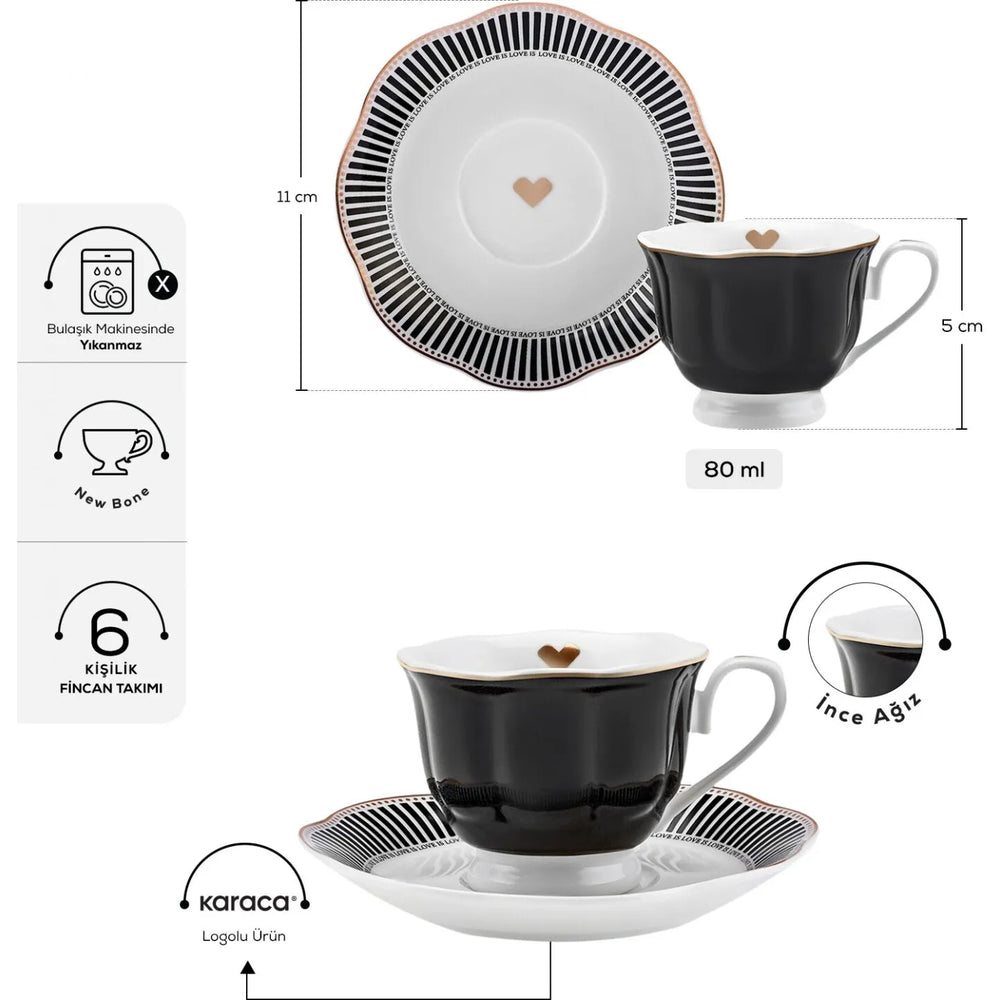 " Karaca Piraye Kaffeetassen-Set für 6 Personen, 80 ml "