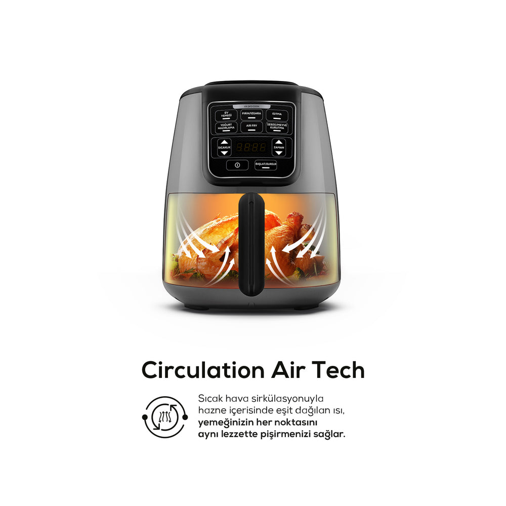 " Karaca Air Cook XL 2 in 1 Airfryer Space Grau Schwarz, 4L, 1550W "