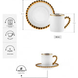 " Karaca Boncuk 12-teiliges Bone China Espresso Türkisch-Kaffeetassen-Set für 6 Personen, 80 ml, Weiß Gold "