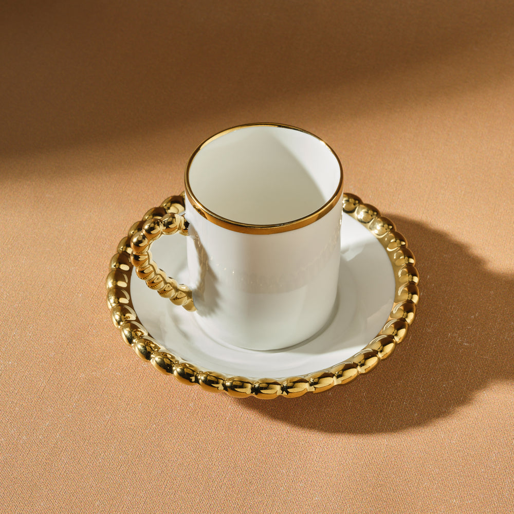 " Karaca Boncuk 12-teiliges Bone China Espresso Türkisch-Kaffeetassen-Set für 6 Personen, 80 ml, Weiß Gold "