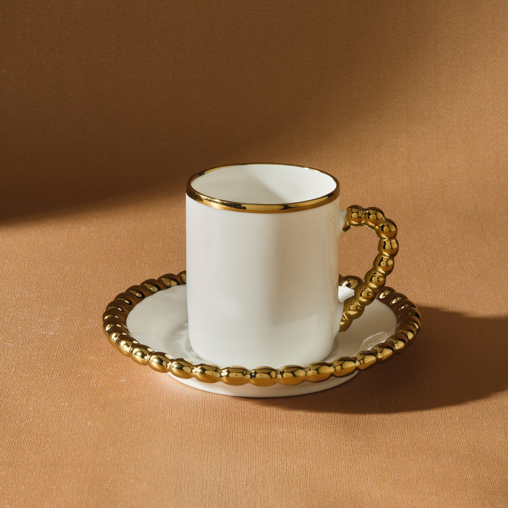 " Karaca Boncuk 12-teiliges Bone China Espresso Türkisch-Kaffeetassen-Set für 6 Personen, 80 ml, Weiß Gold "
