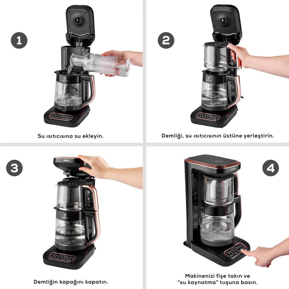 " Karaca Caysever Robotea Pro 4 in 1 sprechender automatischer Teekocher Wasserkocher und Filterkaffeemaschine 2500W Chrome "