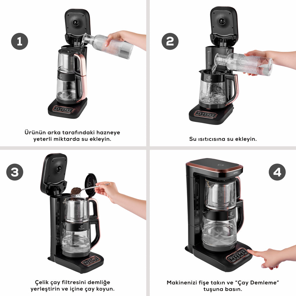 " Karaca Caysever Robotea Pro 4 in 1 sprechender automatischer Teekocher Wasserkocher und Filterkaffeemaschine 2500W Chrome "