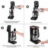 " Karaca Çaysever Robotea Pro 4 in 1 Sprechende Automatische Glas-Teemaschine, Wasserkocher und Filterkaffeemaschine 2500W Schwarz Kupfer "