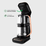 " Karaca Çaysever Robotea Pro 4 in 1 Sprechende Automatische Glas-Teemaschine, Wasserkocher und Filterkaffeemaschine 2500W Schwarz Kupfer "