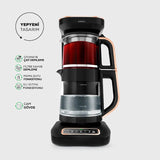 " Karaca Çaysever Robotea Pro 4 in 1 Sprechende Automatische Glas-Teemaschine, Wasserkocher und Filterkaffeemaschine 2500W Schwarz Kupfer "