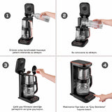 " Karaca Çaysever Robotea Pro 4 in 1 Sprechende Automatische Glas-Teemaschine, Wasserkocher und Filterkaffeemaschine, Schwarz Chrom, 2500W "