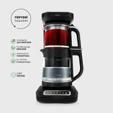 " Karaca Çaysever Robotea Pro 4 in 1 Sprechende Automatische Glas-Teemaschine, Wasserkocher und Filterkaffeemaschine, Schwarz Chrom, 2500W "