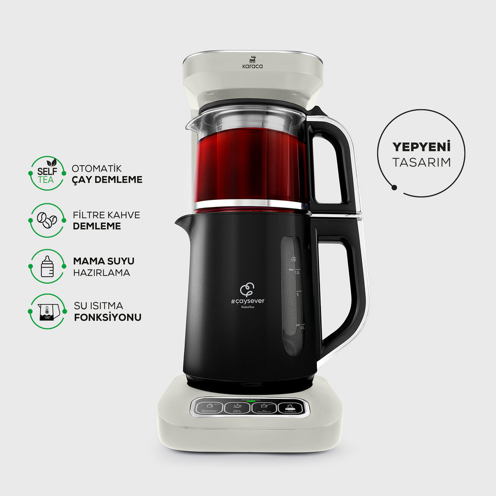 " Karaca Caysever Robotea Pro 4 in 1 sprechender automatischer Teekocher Wasserkocher und Filterkaffeemaschine, Starlight, 2500W "