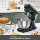 " Karaca Multichef Standmixer Shiny Black Küchenchef 1900 W 5,5 l (mit Hackfleisch-/Sucuk-Wurst-/Fleischklößchenaufsatz) "