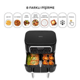 " Karaca Air Cook Duo Hausmannskost XXXL 8 Liter Heißluftfritteuse, Black Chrome, 8 Personen, 2500W "