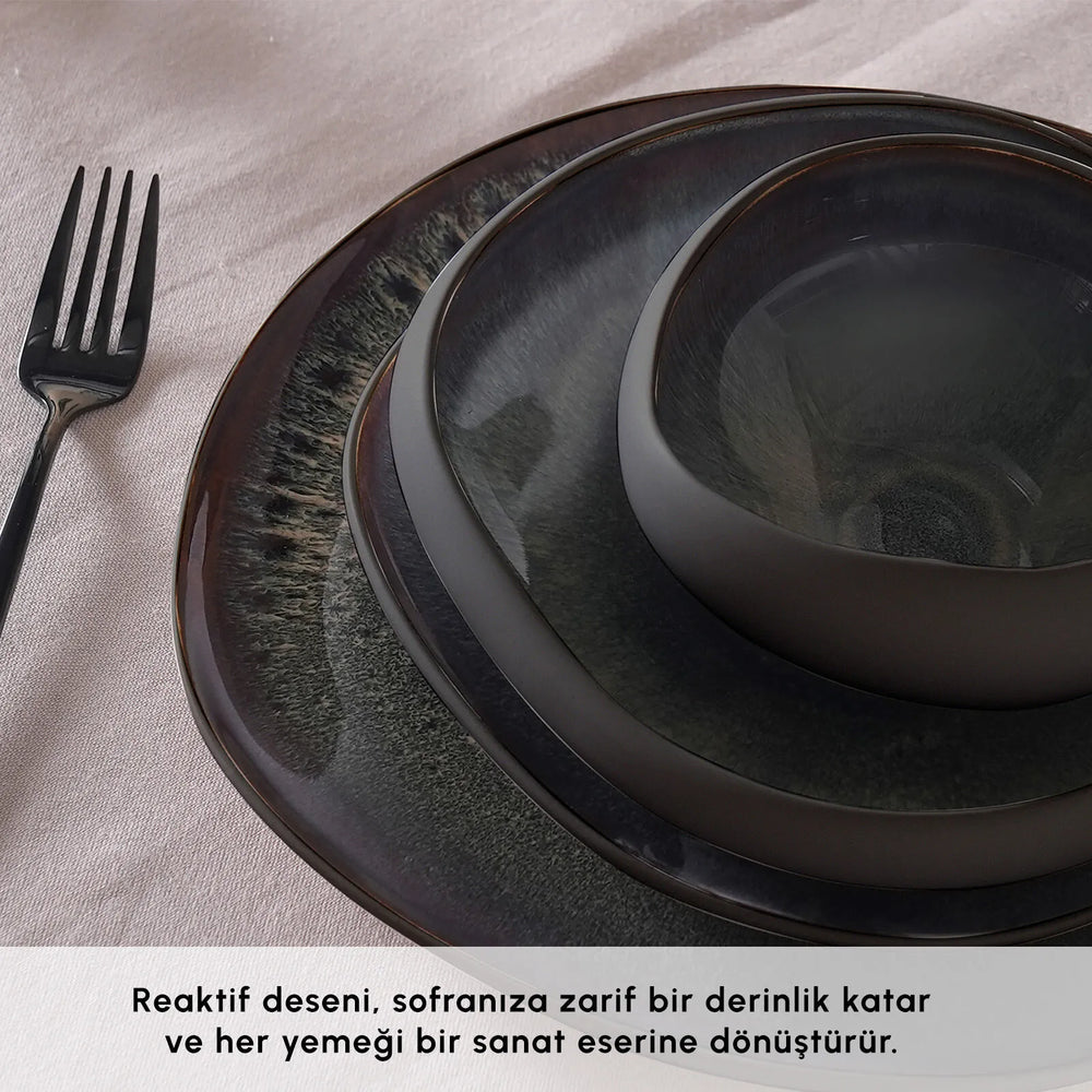 " Karaca Earth Collection Galactic 55-teiliges Tafelservice für 12 Personen – Schwarz "