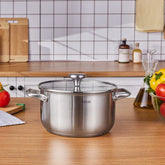 Karaca Elite Edelstahl-Induktions-Kochtopf mit Deckel 22 cm Silber