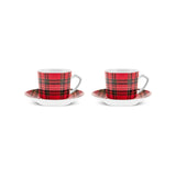 Karaca Ekose V2 4-teiliges Bone China Espresso Türkisch-Kaffeetassen-Set für 2 Personen 80 ml Rot