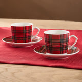 Karaca Ekose V2 4-teiliges Bone China Espresso Türkisch-Kaffeetassen-Set für 2 Personen 80 ml Rot