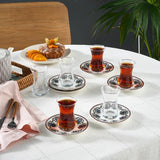 Karaca Nakkas 12-teiliges Türkisches Teeset aus Bone China für 6 Personen 130 ml Rot