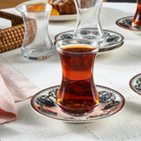 Karaca Nakkas 12-teiliges Türkisches Teeset aus Bone China für 6 Personen 130 ml Rot