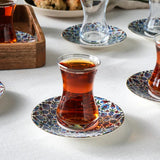 Karaca Emirgan 12-teiliges Türkisches Teeset aus Bone China für 6 Personen 130 ml Mehrfarbig