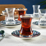 Karaca Edirne 12-teiliges Bone-China Türkisches Teeset für 6 Personen 130 ml Mehrfarbig