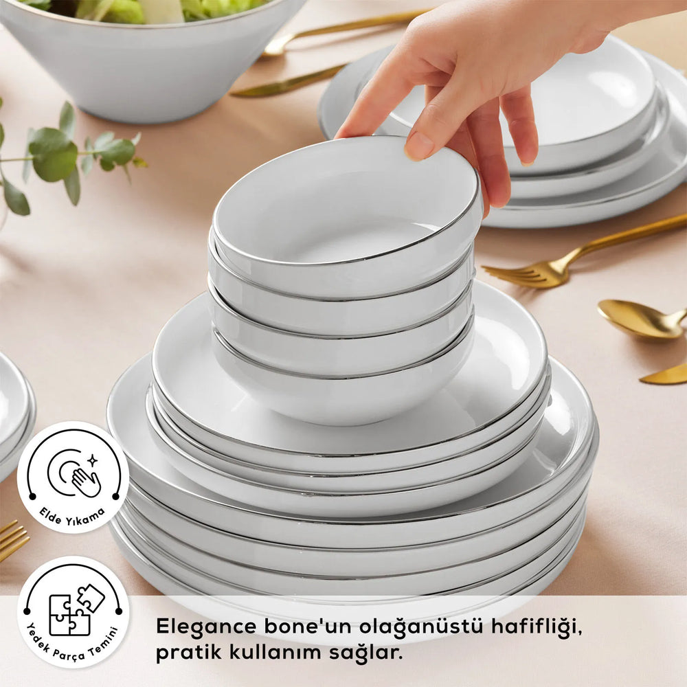 " Karaca Stream Bone New Saturn 59-Teiliges 12-Personen Geschirrset Platin "