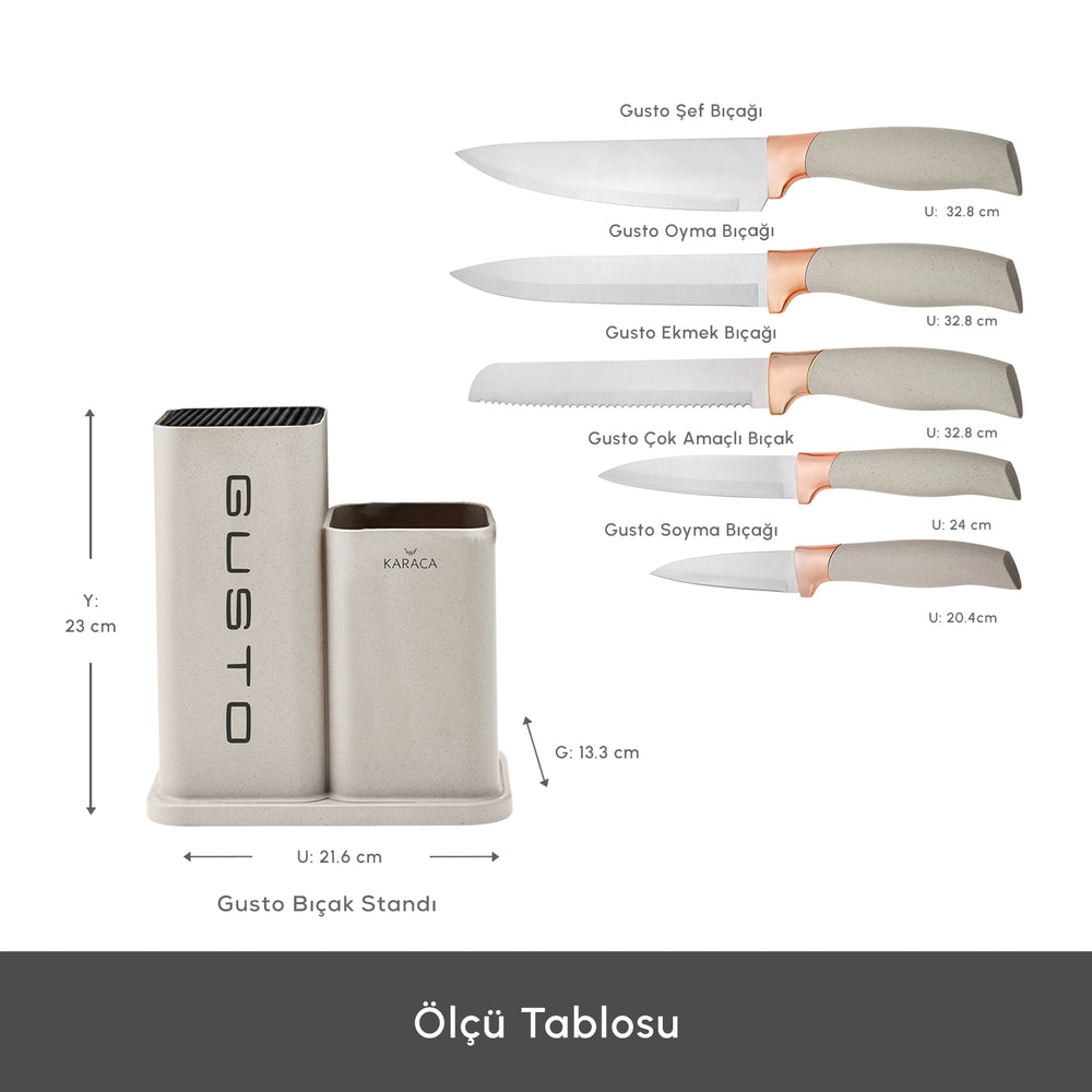 " Karaca Gusto 12-teiliges Messer-/Schneidebrett-Set in Creme "