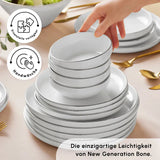 Karaca Stream Bone New Saturn 53-teiliges Tafelservice für 12 Personen – Platin