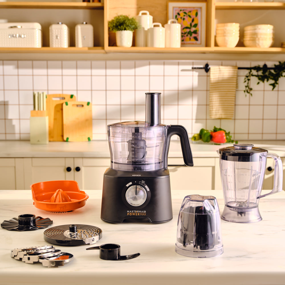 " Karaca Mastermaid Power Max 11 in 1 Küchenroboter, Schwarz-Silber Matt, 2500 W "