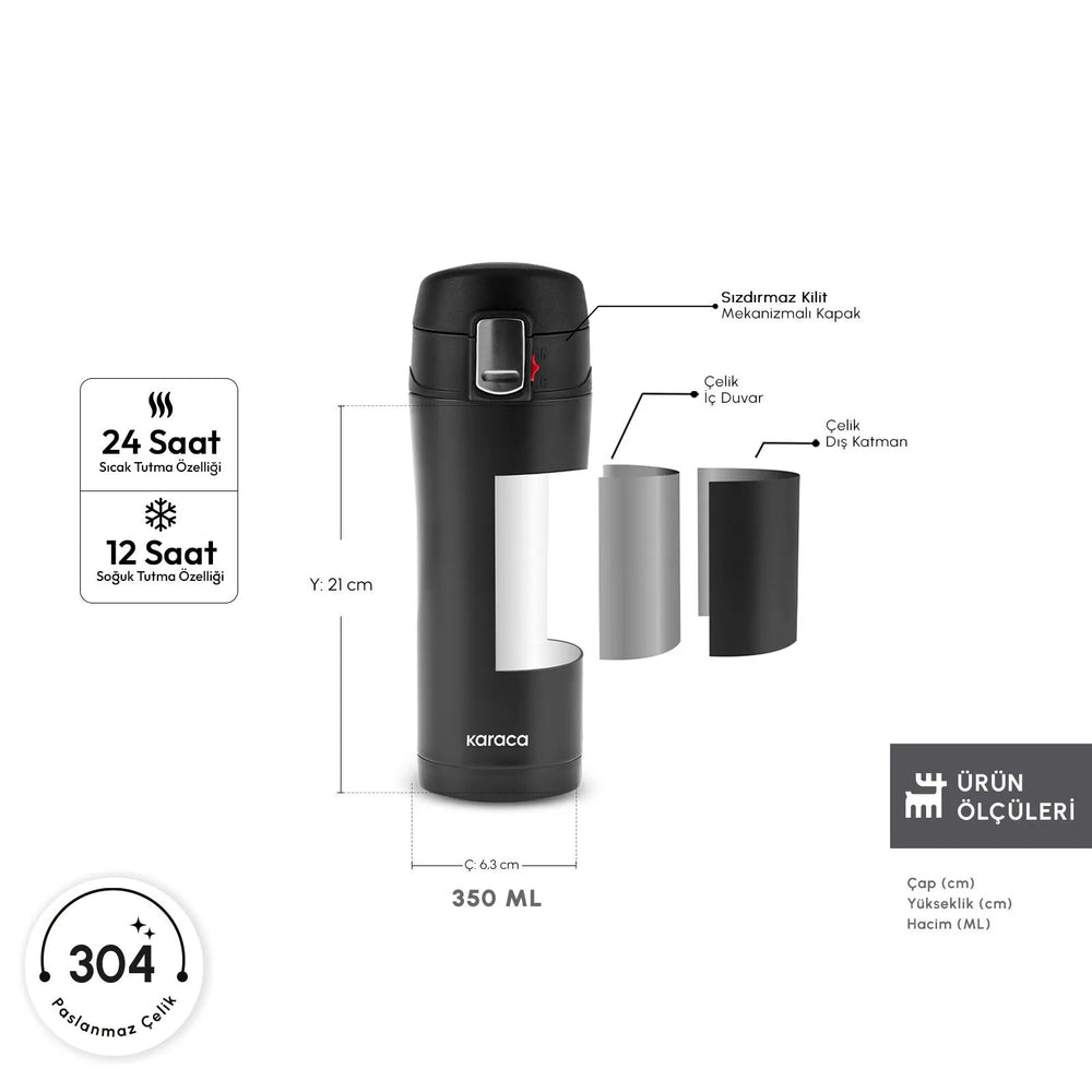 " Karaca Pluton, Thermosflasche, 350ML, Schwarz "
