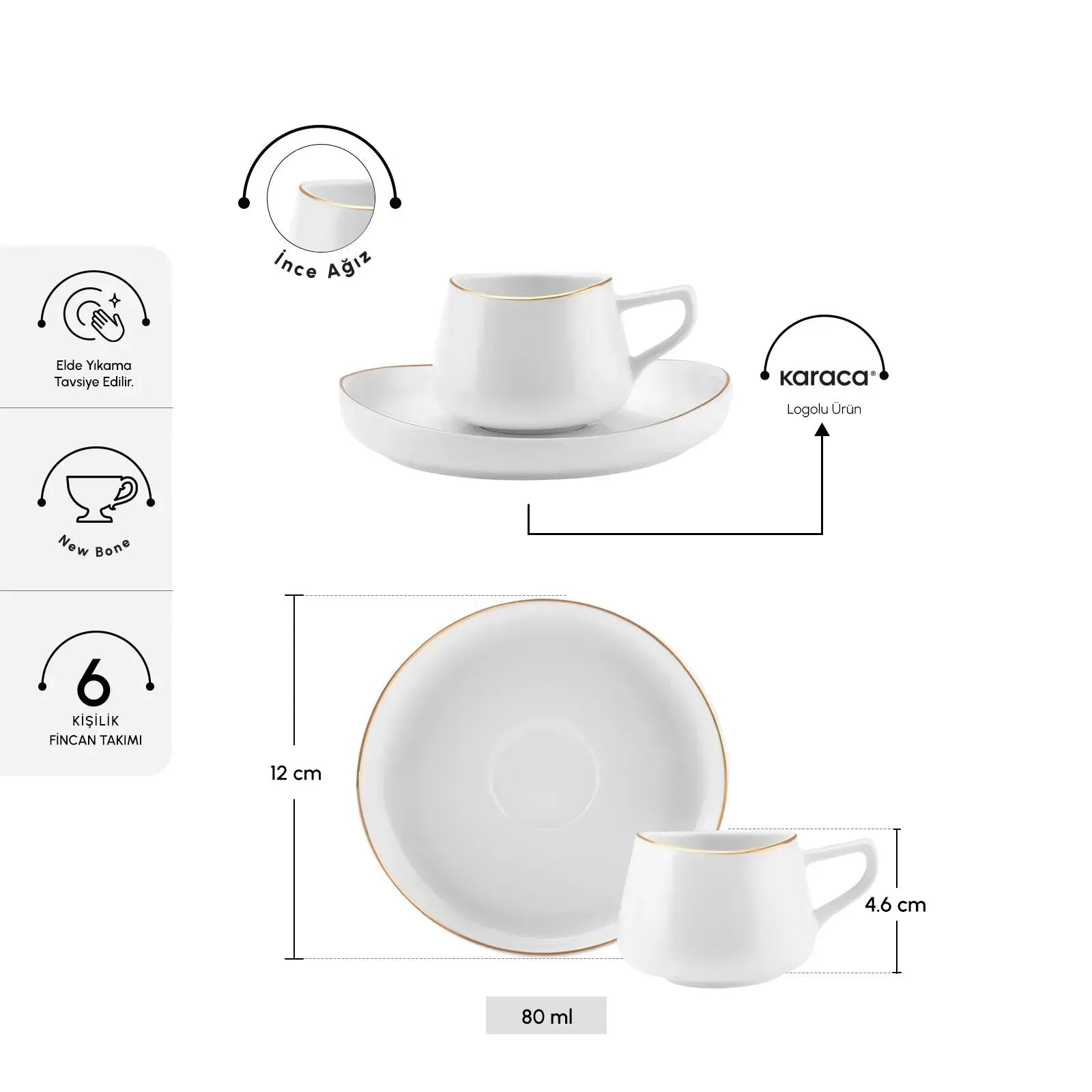 " Karaca Hole Porzellan Kaffeetasse Set für 6 Personen 90ml "