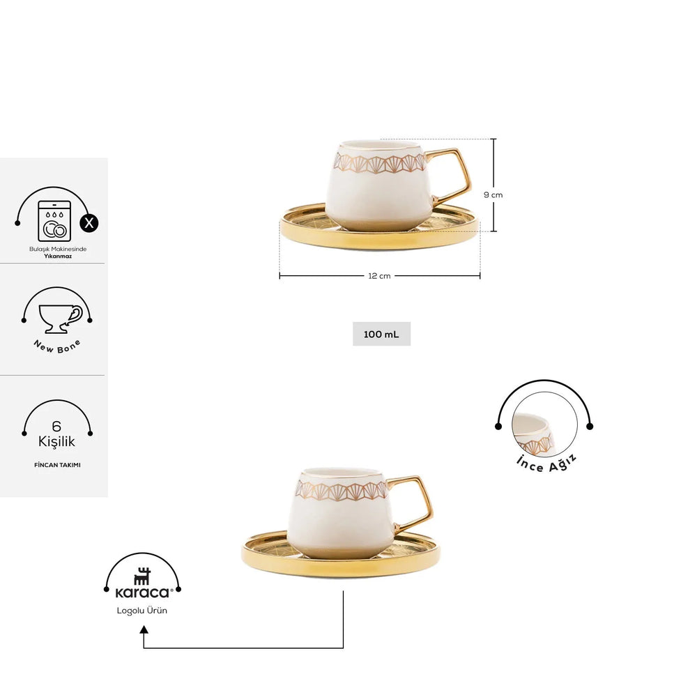 " Karaca Verde 12-teiliges Porzellan Espresso Türkischer Kaffeetassen-Set für 6 Personen, 100 ml, Mehrfarbig "