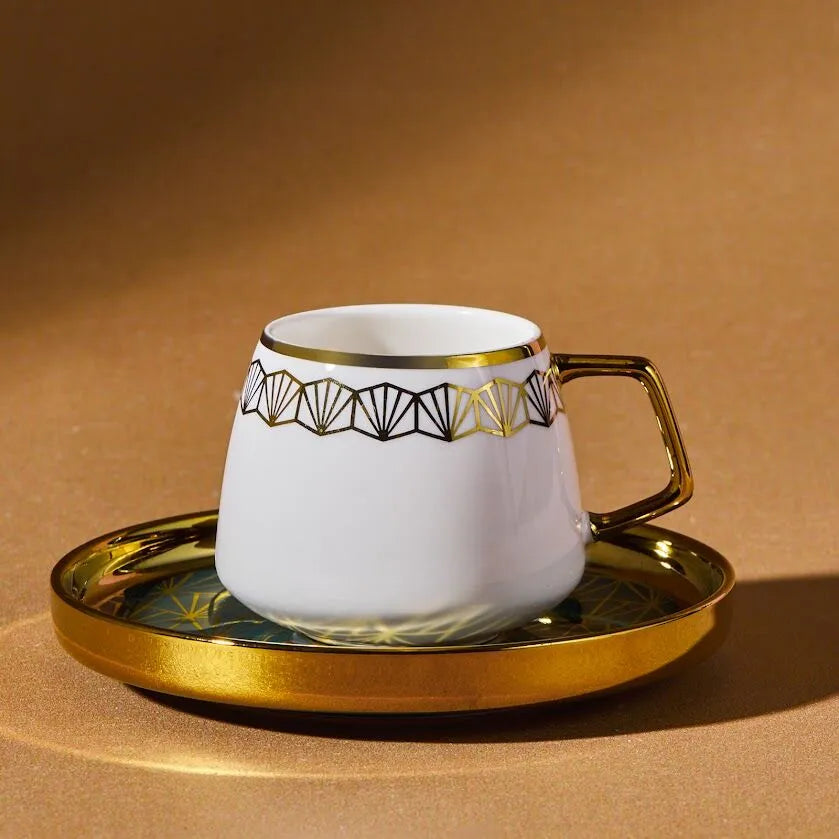 " Karaca Verde 12-teiliges Porzellan Espresso Türkischer Kaffeetassen-Set für 6 Personen, 100 ml, Mehrfarbig "