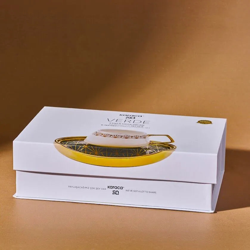 " Karaca Verde 12-teiliges Porzellan Espresso Türkischer Kaffeetassen-Set für 6 Personen, 100 ml, Mehrfarbig "