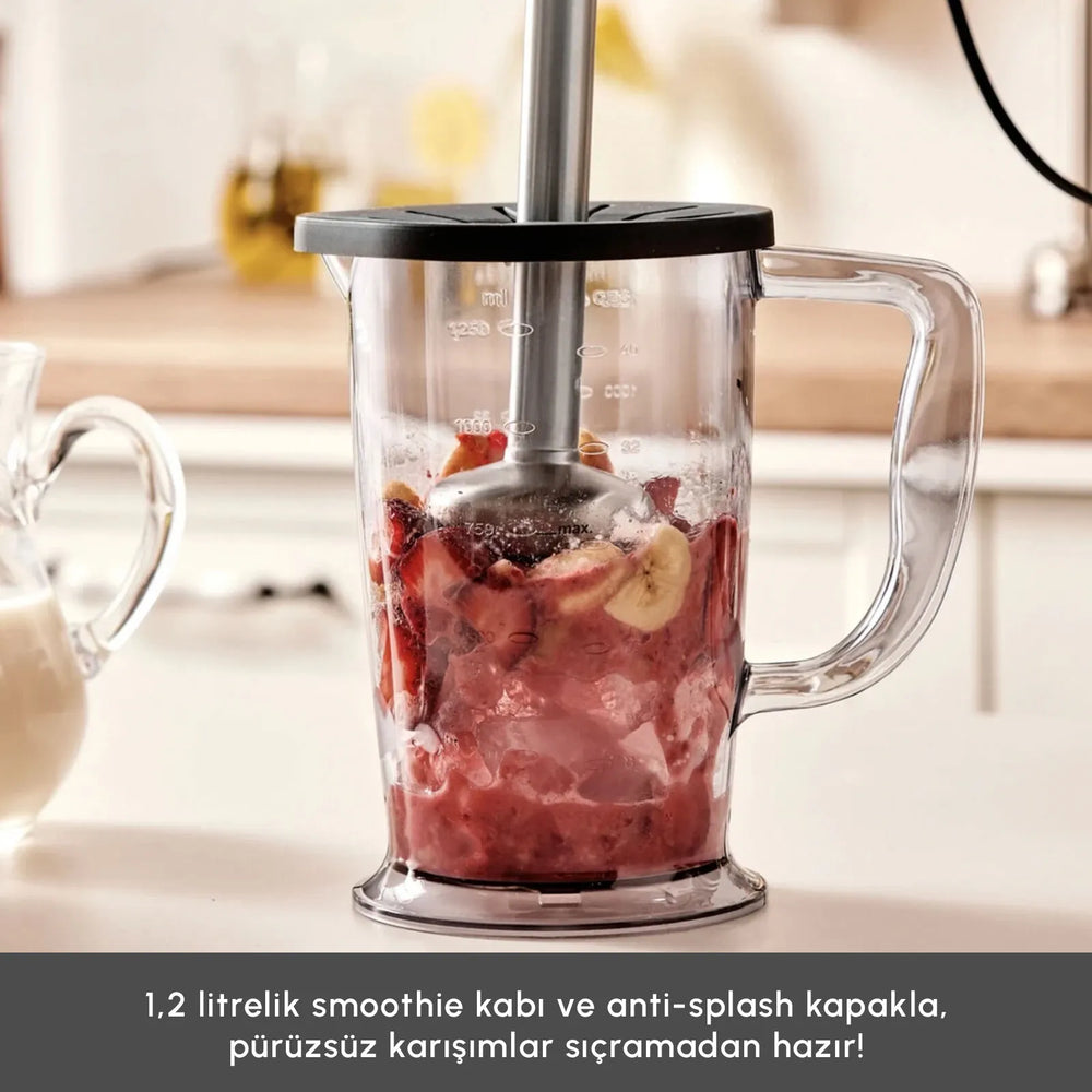 " Karaca Mastermaid Küchenroboter aus Stahlglas, Langer Mixer 8 ın 1, 2500 W, Galaxy Grey "