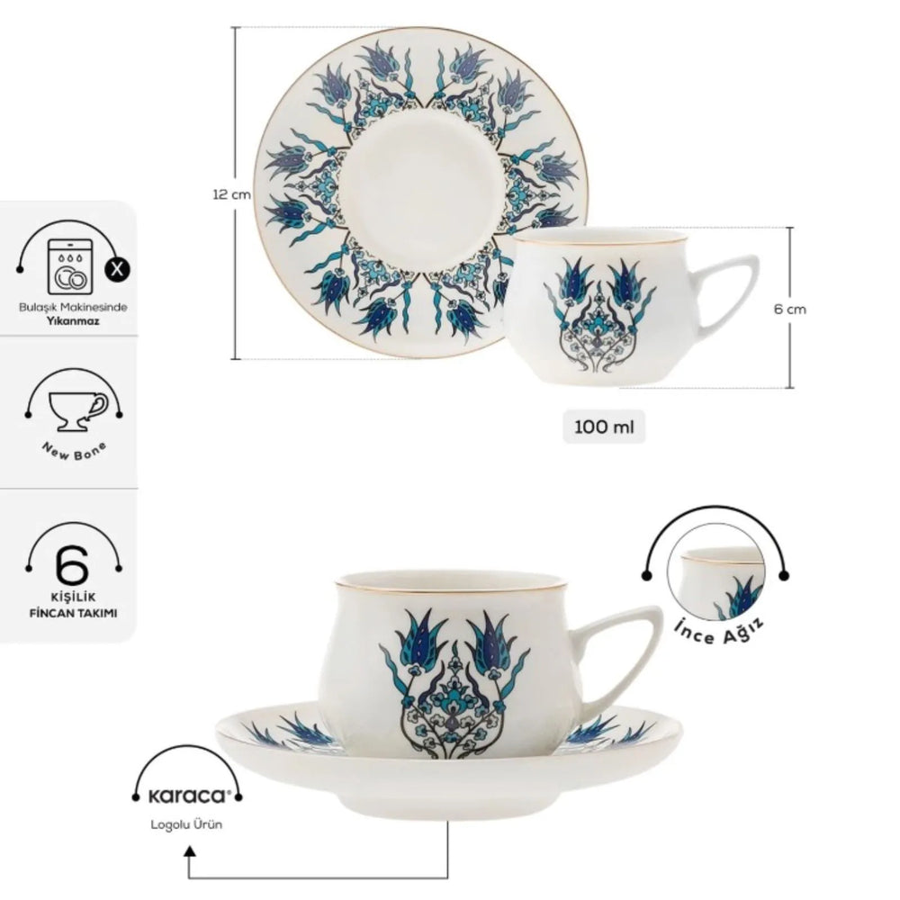 " Karaca İznik Neues Formular Kaffeetasse Set für 6 Personen 100 ml "